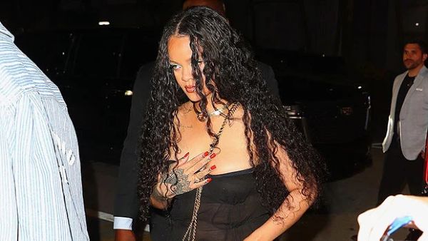 Rihanna Stuns olkaimettomassa mustassa mekossa illalliseksi ASAP Rockyn kanssa Miamissa: Valokuvat