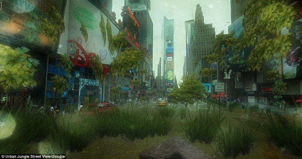 Nu ne-am gândit niciodată că Times Square va arăta așa ... verde. (Fotografie prin Urban Jungle Street View / Google).